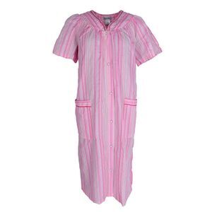 Elegant Emily Women's Plus Size Snap Front Striped Duster Gown